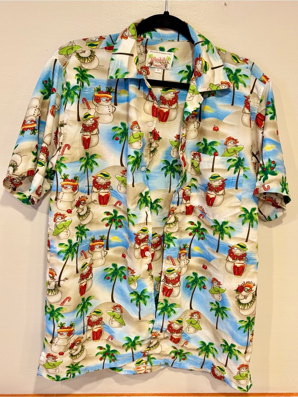 Waikiki Creations Christmas Santa Snowman Tropical Hawaiian Shirt Unisex Medium